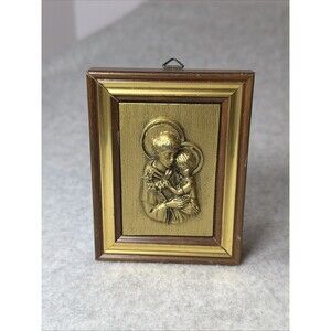 Vintage Saint Anthony Holding Baby Jesus 3D Metal Plaque Religious Home Altar